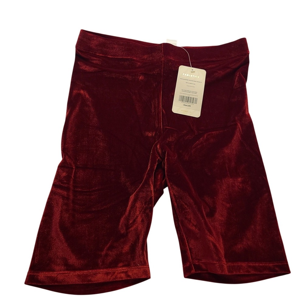 Fabletics High-Waisted Velour Women's Bike Short 9 Inch Burgundy Red L/10 NWT